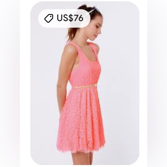 Coral Pink Mini Lace Floral Babydoll Dress Kawaii Mesh Tulle Flower Barbie Cute - Picture 7 of 7